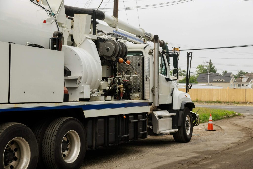 A large hydro-excavation truck preparing for a job.